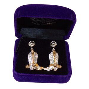 Cowboy Boot Earrings Lightning Ridge Sterling Silver Western dangle 1.5" New